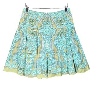 Talbots Petites‎ Women's Green & Blue Paisley Print A-Line Cotton Skirt Size 10